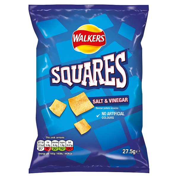 Walkers Squares Salt & Vinegar Snacks 27.5g, Case of 32 (BUY ANY 3 GET 2.75 OFF) (Offer until 16/07/2024) Squares