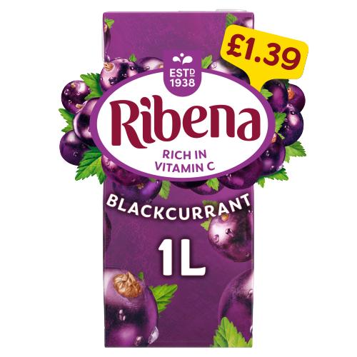 Ribena Blackcurrant Juice Drink 1L Carton [PM £1.39 ], Case of 12 (Save £2.10) Ribena